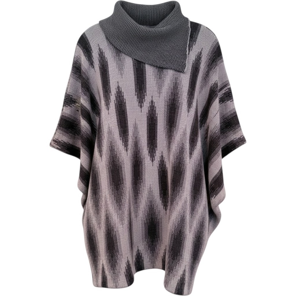 Haute Hippie Poncho Women XS/S Grey Merino Wool Ikat Western Boho Minimalist